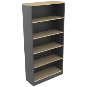 Xavier 5-Tier High Bookcase Display Cabinet W/ Adjustable Shelf - Oak & Ironstone