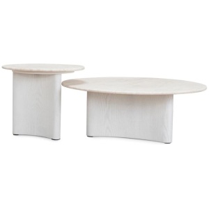 Zafar Nested Travertine Coffee Table - White by Interior Secrets - AfterPay Available