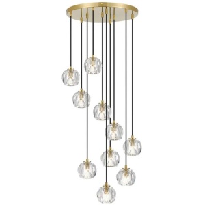 Zaha Contemporary Pendant Hanging Lamp Light Metal Crystal Clear Antique Gold