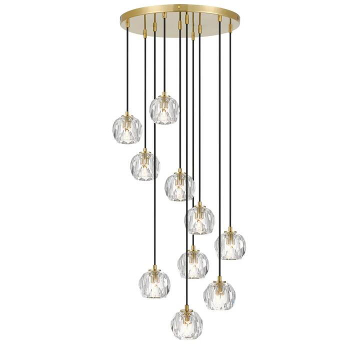 Zaha Contemporary Pendant Hanging Lamp Light Metal Crystal Clear Antique Gold