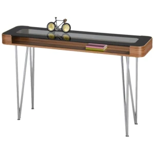 Zine Scandinavian Hall Console Display Hallway Table Wooden Frame - Glass Top - Clear