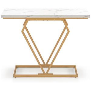 100 Cm Gold Faux Marble Console Table With Diamond Shape Frame