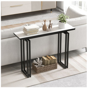 110Cm Faux Marble Console Table With Sturdy Metal Legs