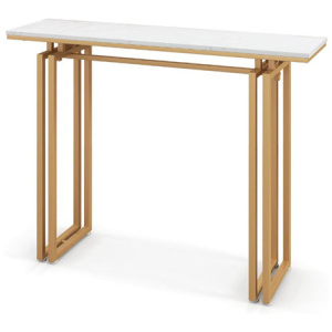 110cm Faux Marble Console Table With Sturdy Metal Legs Golden