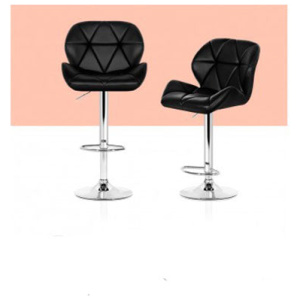 2 Pcs Bar Stools Gas Lift Swivel Chairs Leather Chrome Black