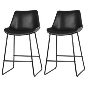 2 Pcs Bar Stools Kitchen Metal Bar Stool Dining Chairs Leather Black