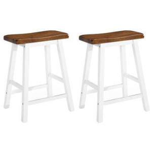 2 Pcs Bar Stools Solid Wood Brown And White