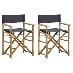 2 Pcs Dark Grey Folding Directors Chairs Bamboo And Fabric