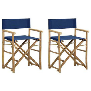 2 Pcs Folding Directors Chairs Blue Bamboo And Fabric