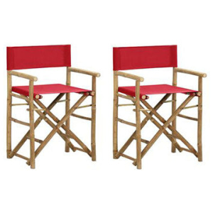 2 Pcs Folding Directors Chairs Red Bamboo And Fabric