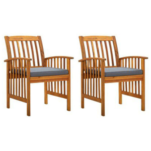 2 Pcs Garden Dining Chairs With Cushions Solid Acacia Wood