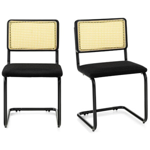 2 Pcs Mid Century Modern Dining Chair With Cane Back Cantilever Design