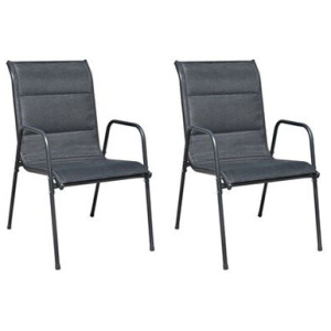 2 Pcs Steel And Textilene Black Stackable Garden Chairs