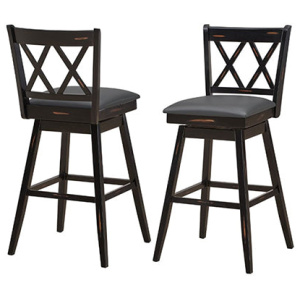 2 Pcs Swivel Bar Stools With Backrest And Rubber Wood Legs Black 96 Cm