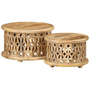 2 Piece Coffee Table Set Solid Wood Mango