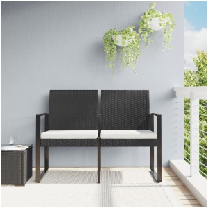 2 Seater Garden Bench with Cushions Black PP Rattan