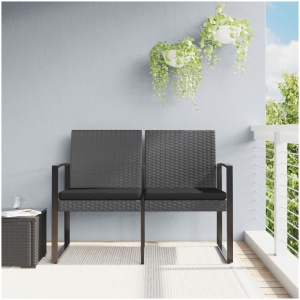 2 Seater Garden Bench with Cushions Dark Grey PP Rattan