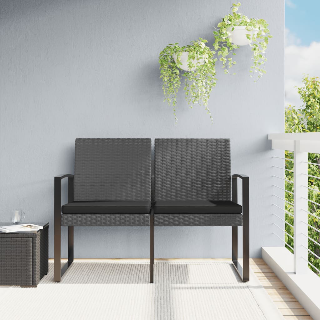 2 Seater Garden Bench with Cushions Dark Grey PP Rattan