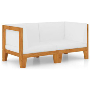 2 Seater Sofa With Cream White Cushions Solid Acacia Wood