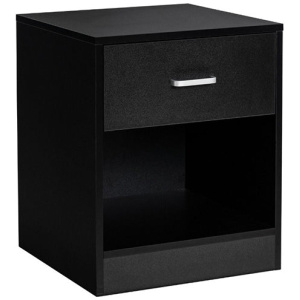 2 Tier Wooden Bedside Table With Storage Drawer Cabinet Black