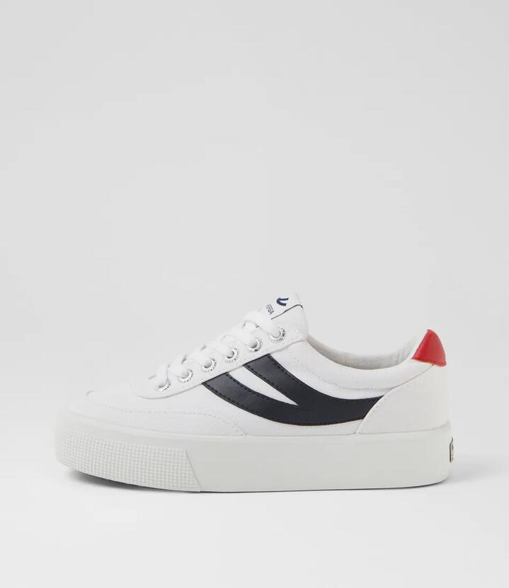 2740 Platform Blocks White Navy Red Canvas Lace Up Flats