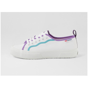 2750 Curly Binding White Fuchsia Green Canvas Lace Up Flats