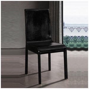 2x Steel Frame Black Leatherette Medium High Backrest Dining Chairs with Wooden legs