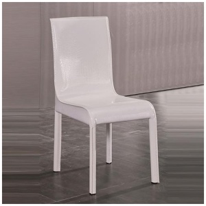 2x Steel Frame White Leatherette Medium High Backrest Dining Chairs with Wooden legs