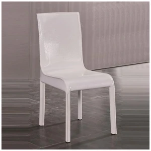 2x Steel Frame White Leatherette Medium High Backrest Dining Chairs with Wooden legs
