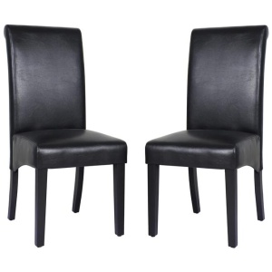 2x Wooden Frame Black Leatherette Dining Chairs with Solid Pine Legs