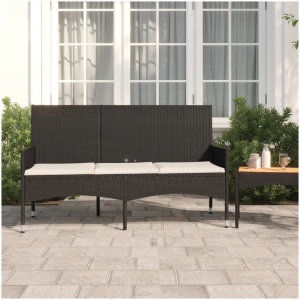 3 Seater Garden Bench with Cushions Black Poly Rattan