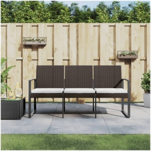 3 Seater Garden Bench with Cushions Brown PP Rattan