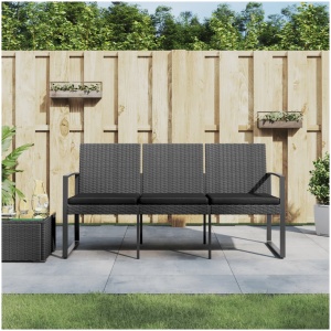 3 Seater Garden Bench with Cushions Dark Grey PP Rattan