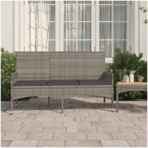 3 Seater Garden Bench with Cushions Grey Poly Rattan
