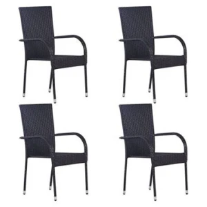 4 Pcs Poly Rattan Stackable Outdoor Chairs Black