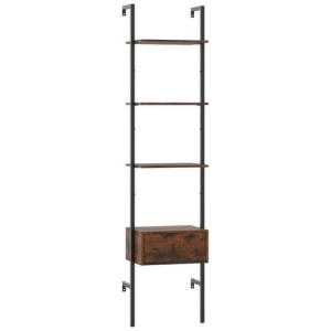 5 Tier Ladder Bookcase With Drawer Tall Wall Mounted Bookshelf