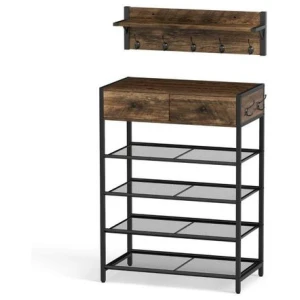 5 Tier Shoe Rack With Wall Mounted Coat Rack And Hooks