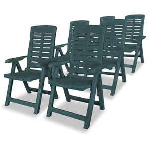 6 Pcs Reclining Garden Chairs Plastic Green