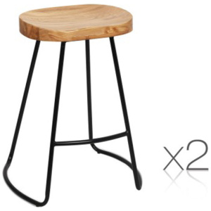 65 Cm Steel Bar Stools With Wooden Seat (Set of 2)