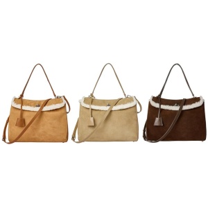 AUSTRALIAN SHEPHERD® Women Fluffy Wool Adjustable Strap Over Shoulder Tote Bag Duwel - Chestnut / One Size