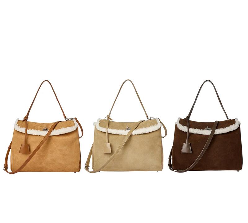 AUSTRALIAN SHEPHERD® Women Fluffy Wool Adjustable Strap Over Shoulder Tote Bag Duwel - Chestnut / One Size