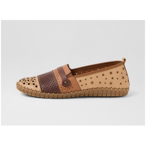 Agatha Beige Brown Leather Flat Shoes