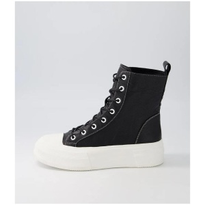 Aggie Black White Leather Stitch Ankle Boots