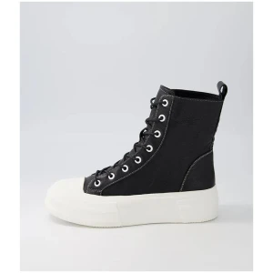 Aggie Black White Leather Stitch Ankle Boots