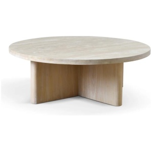 Agosti Travertine Marble 100cm Round Coffee Table - White Wash by Interior Secrets - AfterPay Available