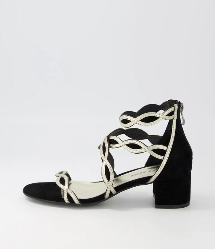 Ailani Black Gold Suede Leather Sandals