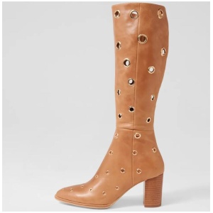 Akhila Tan Leather Knee High Boots