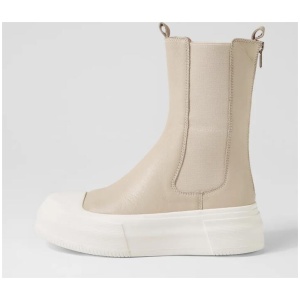 Alif Almond White Leather Ankle Boots