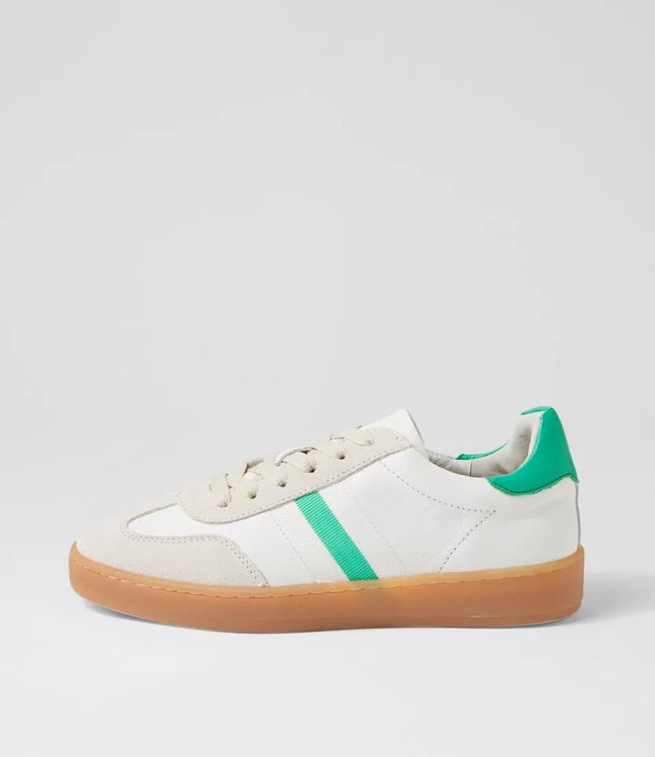 Aloha Cream White Greem Suede Leather Sneakers
