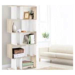 Alon 5 Tier White Bookshelf Brown